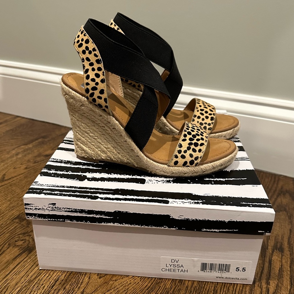 DV cheetah calf hair espadrille wedge sandal / Size 5.5 / New with Box